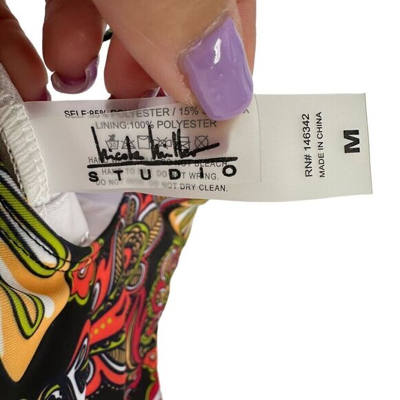 Nicole Miller Swimsuit One Piece Size M NEW Paisley Floral Bohemian Multicolor - Picture 6 of 9